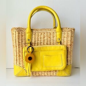 Ann Taylor Yellow Basketweave and Leather Tote